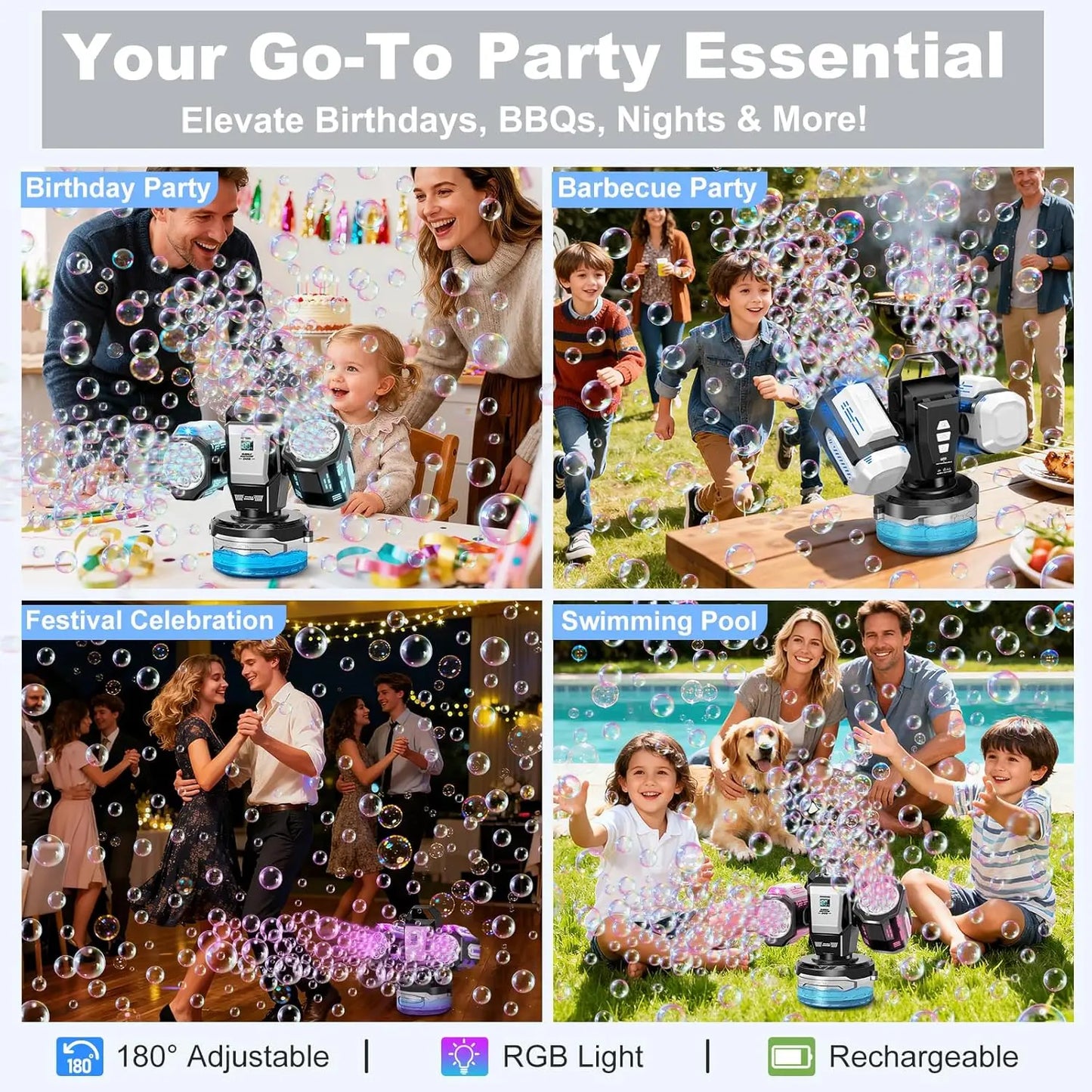 2026 Bubble Machine: Remote Control, Rgb Lights, 1800Mah Rechargeable Type-C |   No Bubble Solution