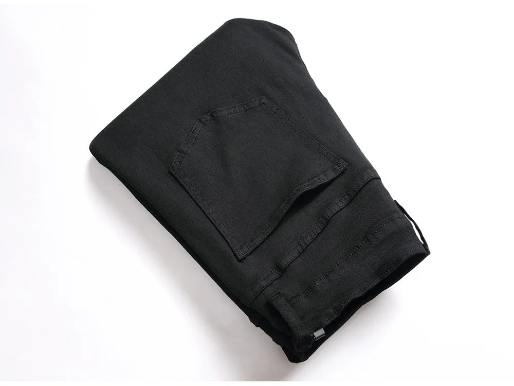 Men Classic Pure Black Jeans All Match Stretch Denim Pants Casual Plus Size Slim Straight Trousers