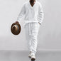 2025 Cross-border New Men's Casual Trousers V-Neck Versatile Jacquard Knitted Sweater Set