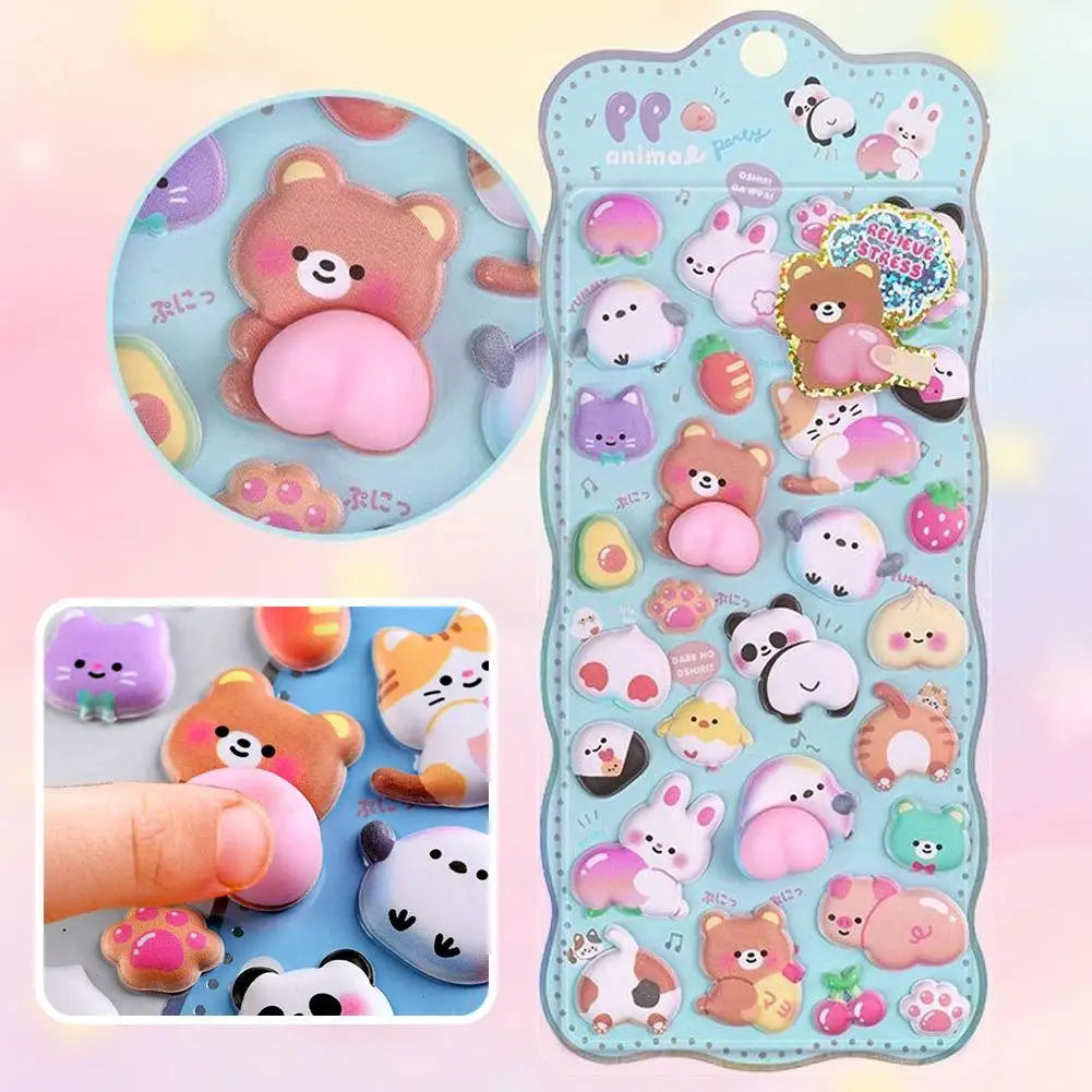 Kawaii Cartoon Soft Cute Little Rabbit 3D Pinching Relaxing Butt Stickers Cute DIY Mobile Book Decoration Stickers Festival Gift