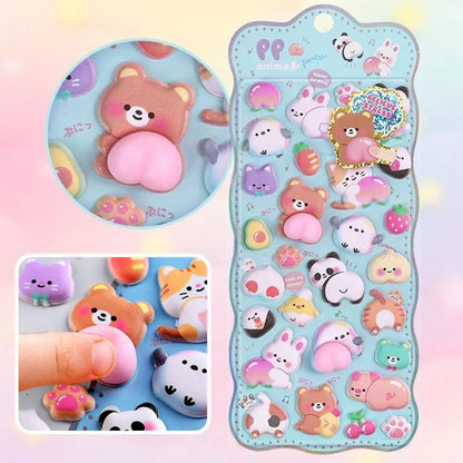Kawaii Cartoon Soft Cute Little Rabbit 3D Pinching Relaxing Butt Stickers Cute DIY Mobile Book Decoration Stickers Festival Gift