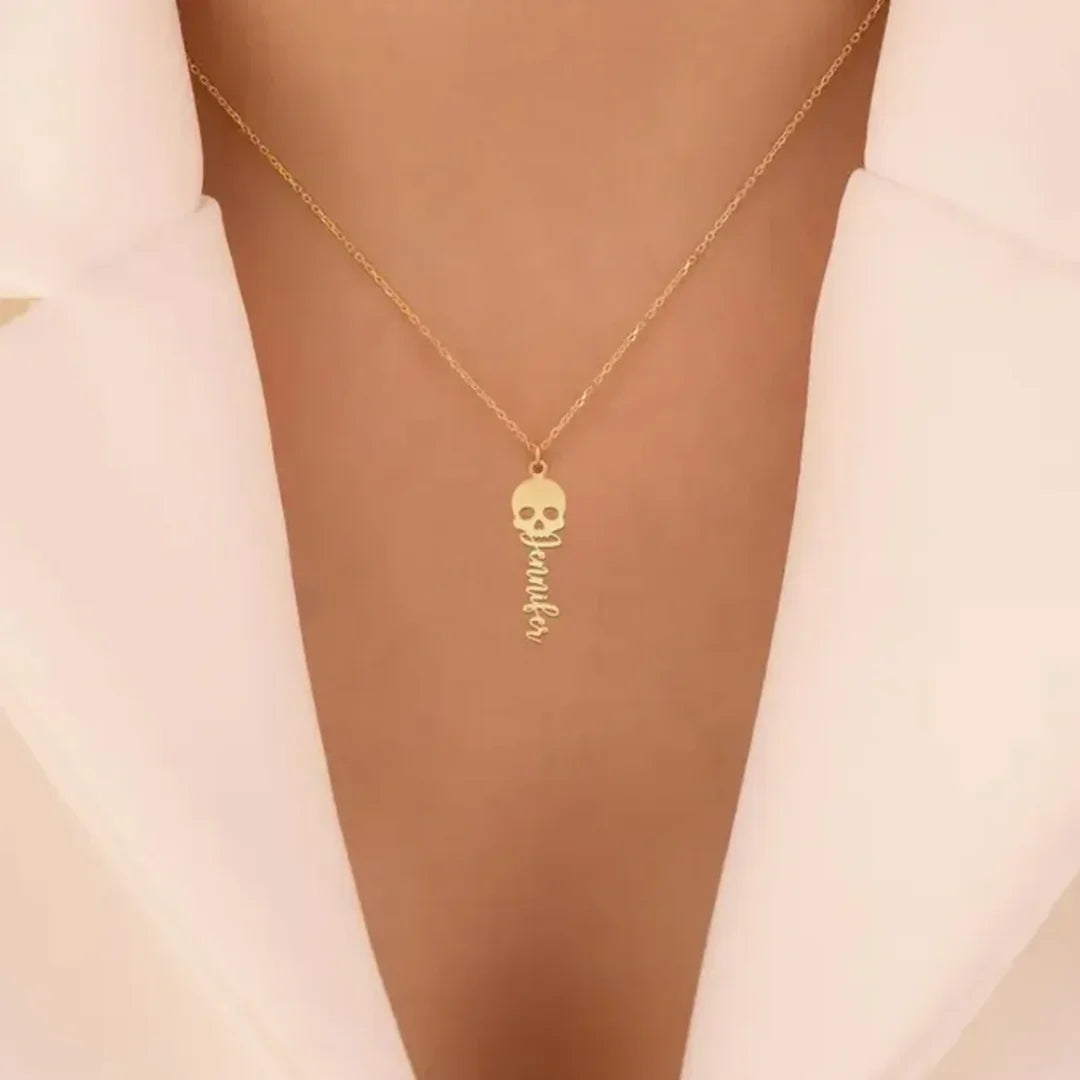 Custom Skull Necklace Personalized Name Engrav Gothic Style Dainty Chain Unique Jewelry Gift for Men Women Edgy Fashion Present