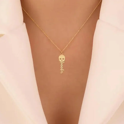 Custom Skull Necklace Personalized Name Engrav Gothic Style Dainty Chain Unique Jewelry Gift for Men Women Edgy Fashion Present