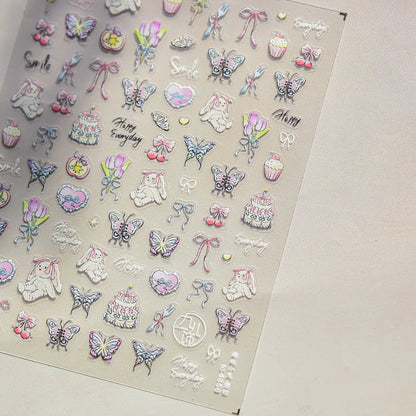 Lovely Animal Graffiti Cat Claw Rabbit Bunny Bear Dog Flower Fruit Dim Sum Candy Sunflower Adhesive 5D Nail Art Stickers Decal