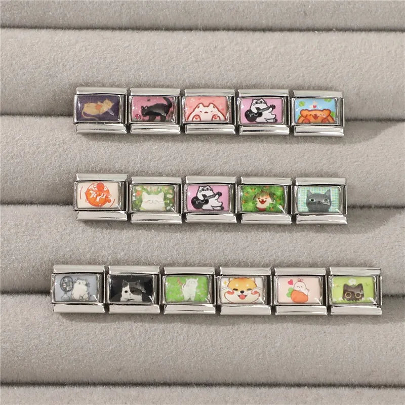 2026 Women's Funny Cat Bite Tail Elephant Dog Animals Italian Charm Link Fit 9mm Stainless Steel Module Bracelet Making Jewelrys