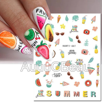 3d Nails Art Decals Spring Fruits Pink Full Tips Peony Magnolia Flowers Adhesive Sliders Stickers Decoration For Nails Manicure