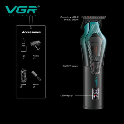 VGR electric hair clipper men's oil head carving electric push gradually changing color metal body 11000 RPM hair clipper V-997