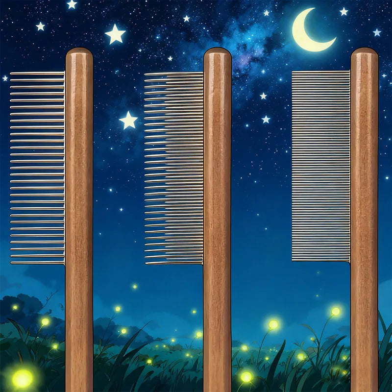 1Pc Cat and Dog Pet Grooming Comb - Stainless Steel Teeth, Wooden Handle, Suitable for Long and Short Hair, Durable Pet Grooming Tool, Removes Lice