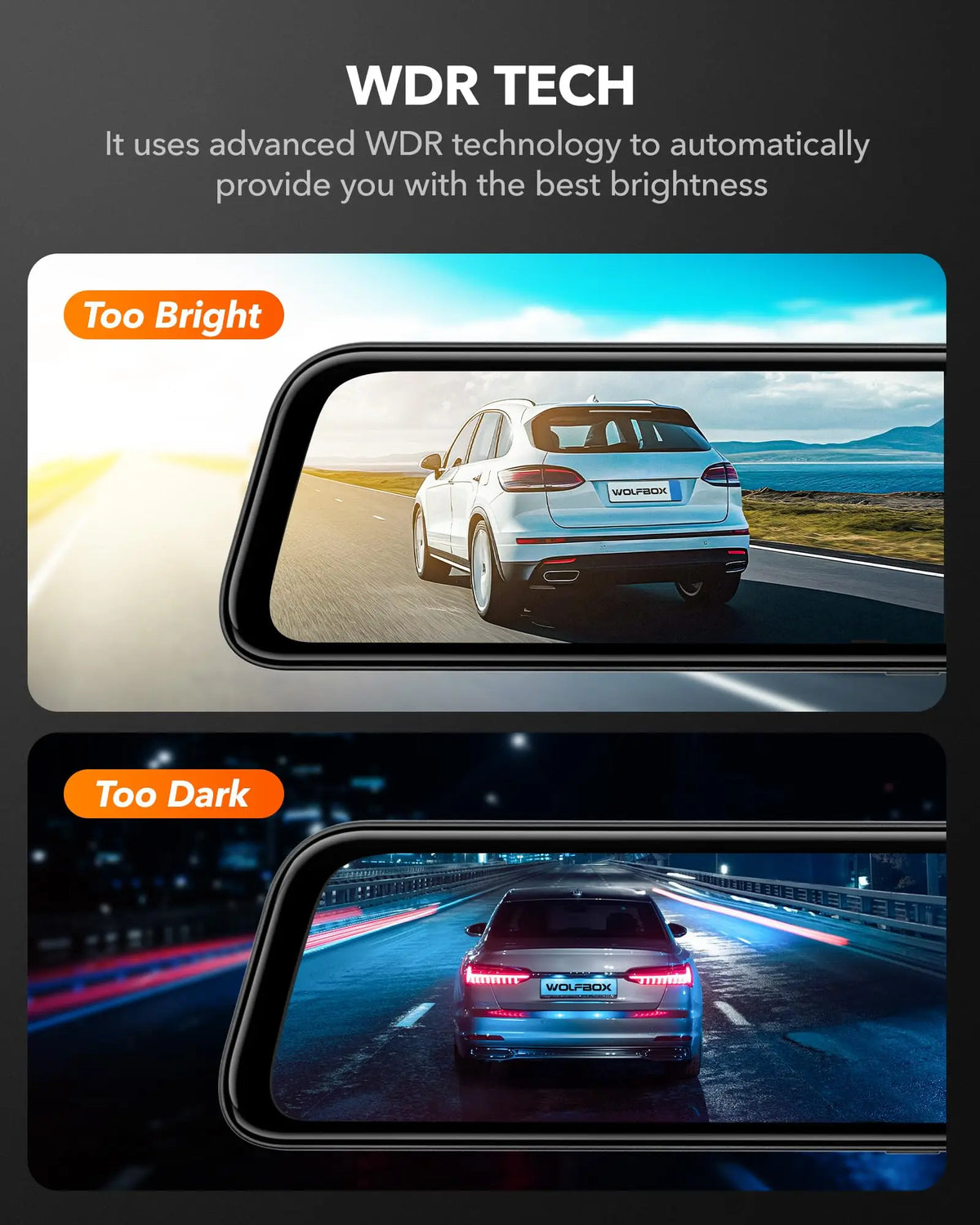 WOLFBOX G840S 12"IPS Dash Camera 4K Rearview Dash Cam GPS Video Recorder Night Vision HD Dual Cameras Car Dvr Parking Monitor
