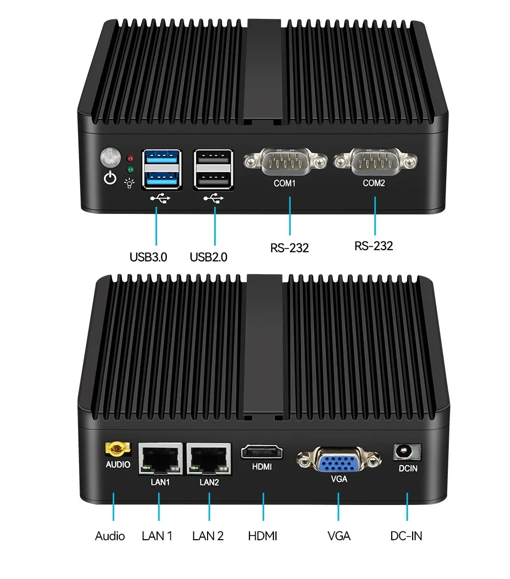 XCY Fanless Mini PC Intel Celeron J6412 N5095 2x GbE LAN 2x RS232 HDMI VGA WiFi 4G LTE Windows 10 Linux Industrial Computer