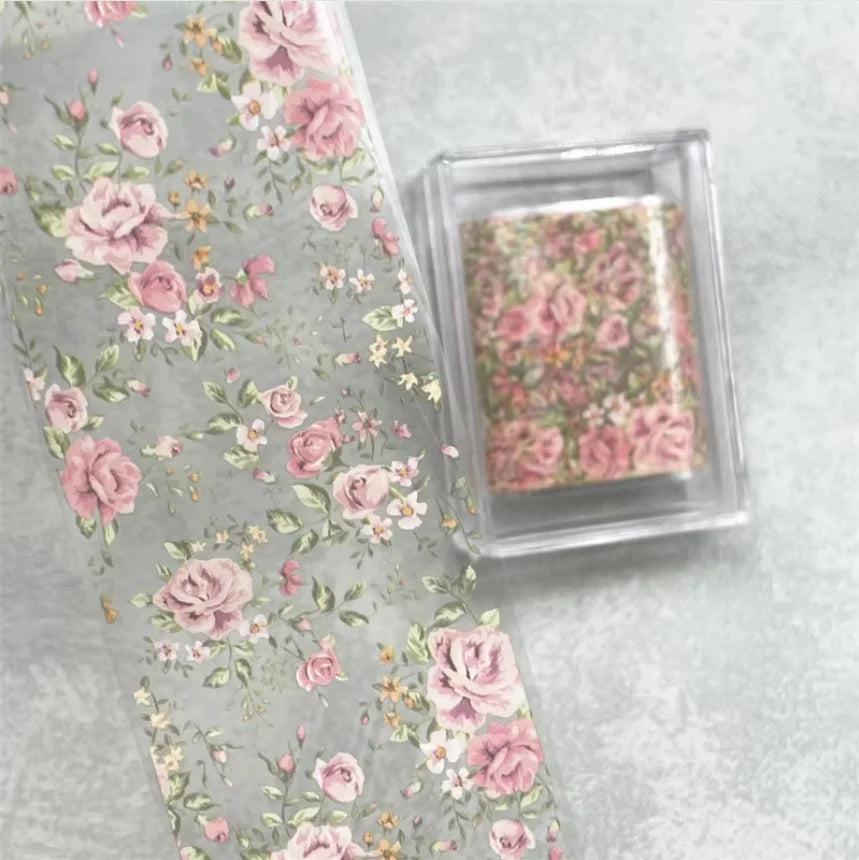1Pc 100cm Flower Nail Foils for Transfer Paper Floral Stickers Rose Nails Wraps Tulip Nail Art Decorations
