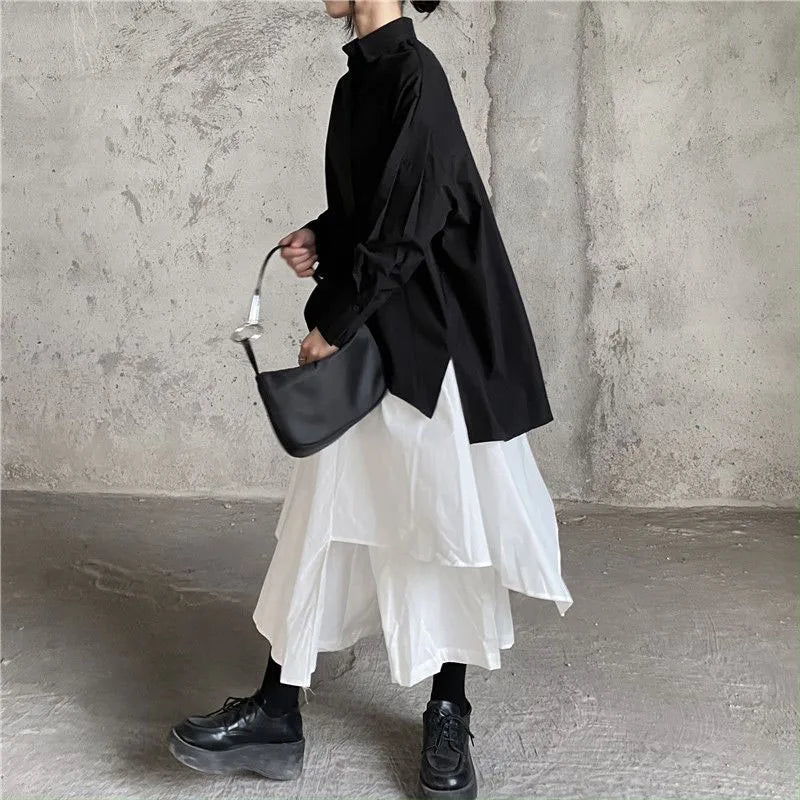 Women Black Skirts Japanese Gothic Irregular High Waist Pleated Skirt Pants for Women Vintage Cargo Skirts Female Clothes Ladies