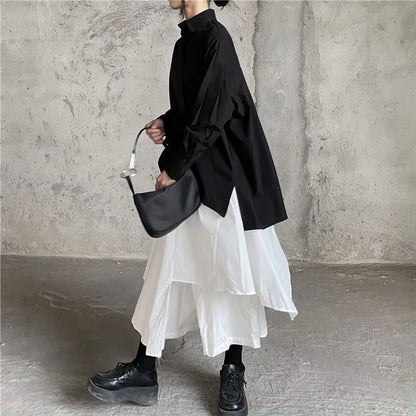 Women Black Skirts Japanese Gothic Irregular High Waist Pleated Skirt Pants for Women Vintage Cargo Skirts Female Clothes Ladies