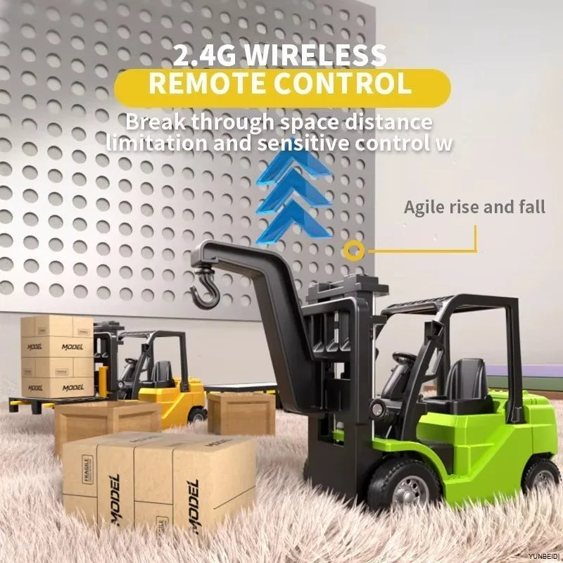 1:64 Remote Control and Alloy Truck Forklift with Trailer Worktop Mini Bluetooth RC Elevator Vehicle Children's Toy Holiday Gift