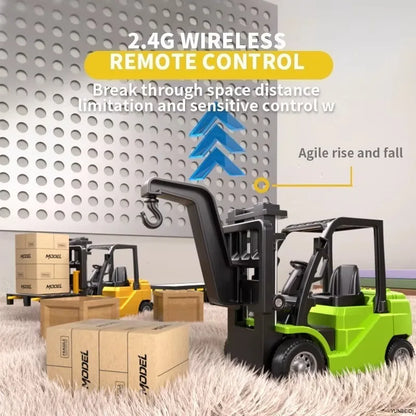 1:64 Remote Control and Alloy Truck Forklift with Trailer Worktop Mini Bluetooth RC Elevator Vehicle Children's Toy Holiday Gift