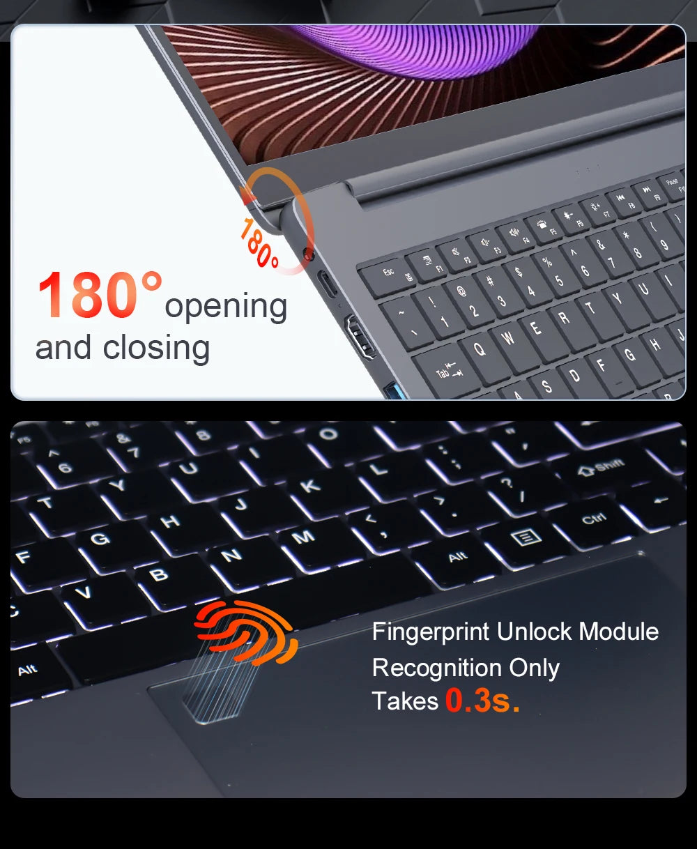 Ninkear A15 Pro Laptop 15.6 Inch FHD IPS AMD Ryzen 5 5500U 16GB RAM 512GB SSD Metal Notebook Fingerprint Unlock Backlit Keyboard WiFi 6 USB-C PD 65W Fast Charge Windows 11 Portable Computer EU Plug