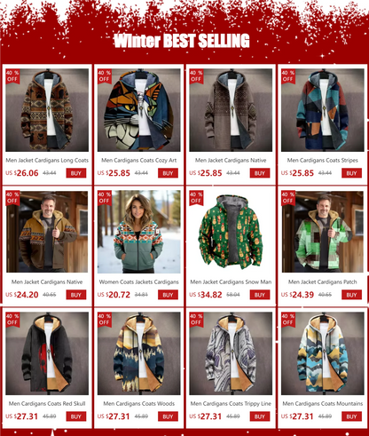 Men Cardigans Coats Skull Head Printed Plush Thick Winter Abstract Art Graphics Jackets Casual Streetwear Unisex Clothing