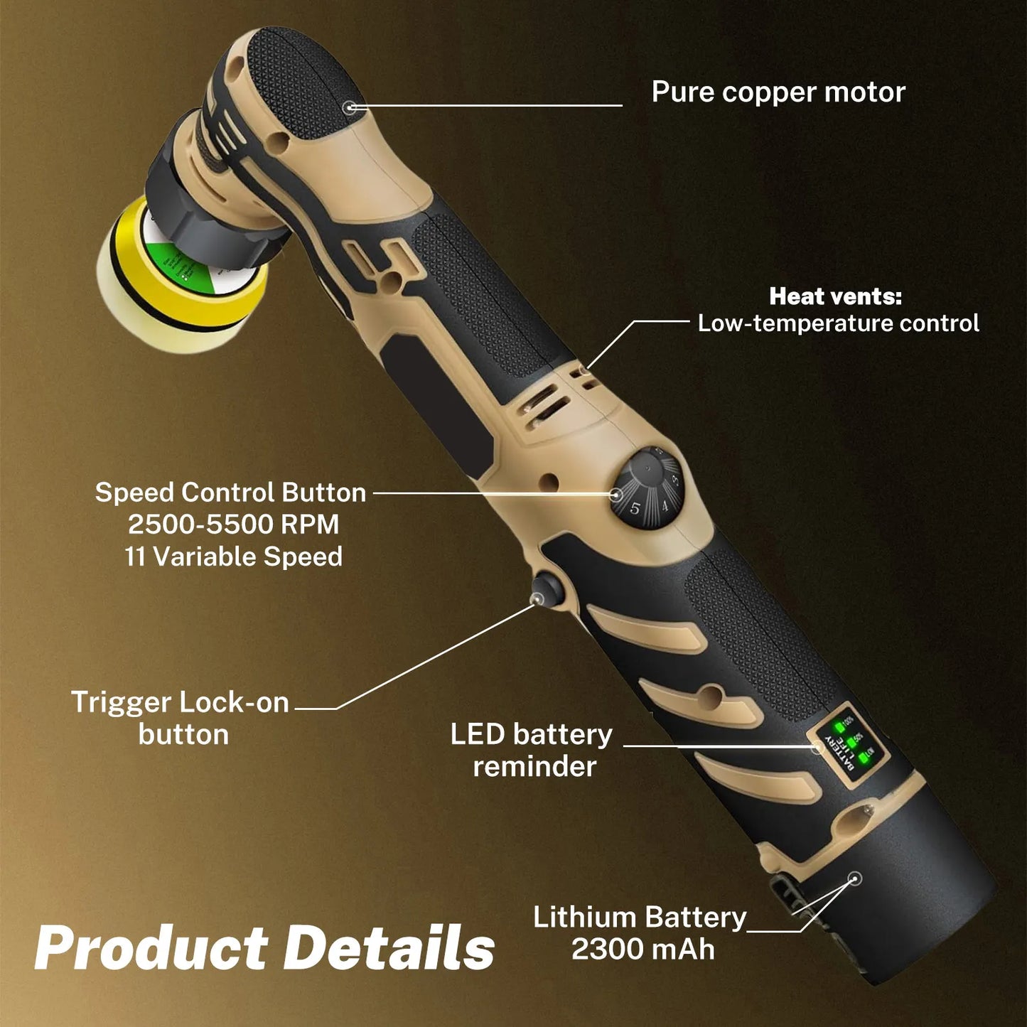 12V Cordless Mini Car Polisher Detailing Wireless Car Polishing Machine 1/1.5/2 Inch Pads Kit for Auto Wax, Adjustable Speed