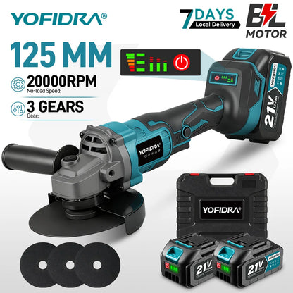 YOFIDRA 125mm Brushless Electric Angle Grinder 20000RPM Wood Metal Cutting Grinding Polishing Power Tool For Makita Battery Pin
