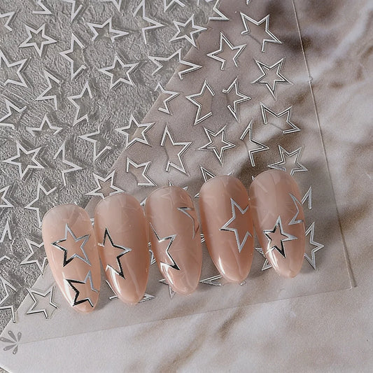 3D Metal Silver Irregular Star Nail Art Stickers Shiny Hollow Y2K Pentagram Self-Adhesive Manicure Decor Supplies Nail Decals *9