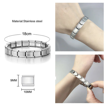 26 English A-Z Letter Name Custom 9mm Link Charms Silver Color Italian Stainless Steel Bracelet DIY Jewelry Making Hand Chain