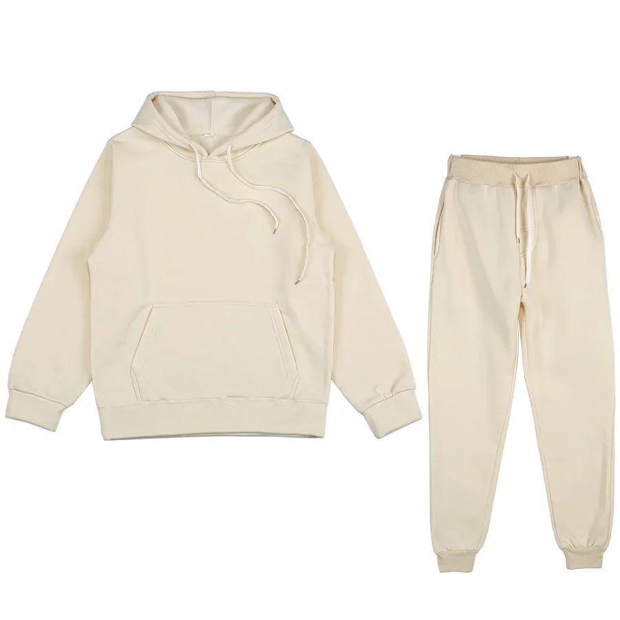 Men's Autumn and Winter New Solid Color Hoodie+pants Two-piece Set Fashionable Casual Sports Set Size S-3XL