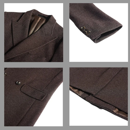 Autumn Winter Vintage Men's Woolen Long Coat Fashion Lapel High Quality Double Breasted Formal Men Slim Fit WindBreaker Overcoat