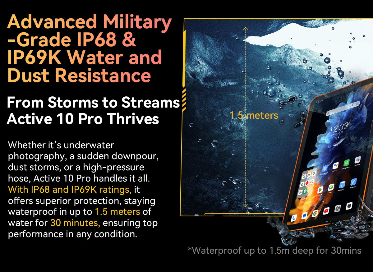 Blackview Active 10 Pro Rugged Tablets 5G MTK 7300 Octa Core, 11" FHD+ Display, 12GB 256GB/512GB, 30000mAh Battery, 108MP Camera