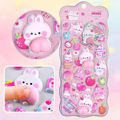 Kawaii Cartoon Soft Cute Little Rabbit 3D Pinching Relaxing Butt Stickers Cute DIY Mobile Book Decoration Stickers Festival Gift