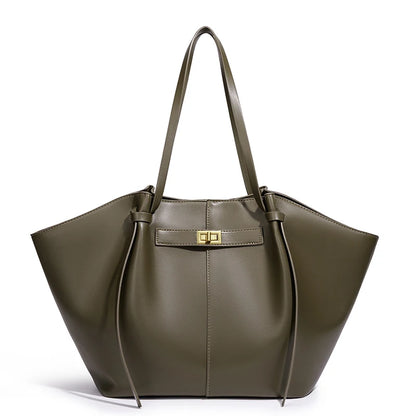 Fashion Large Capacity Trapeze Women Shoulder Bags Designer Metal Lock Handbags High-Quality Pu Leather Big Tote Commute Bag