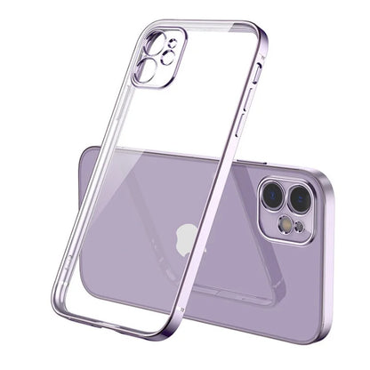 Luxury Plating Square Frame Silicone Transparent Case on For iPhone 11 12 13 14 15 Pro Max X XR XS Max 7 Plus Clear Back Cover