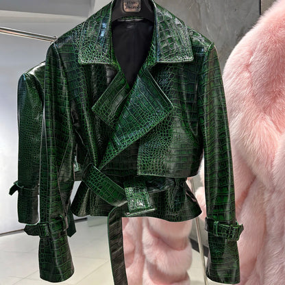 YOLOAgain 2025 Autumn Elegant Real Leather Jacket Coat Women Oversized Leather Jacket With Belt