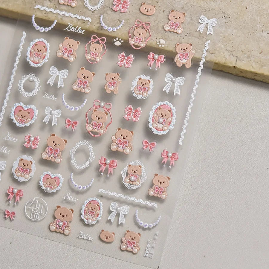 Colorful 5D Happy Birthday Nail Art Sticker Cake Candle Numbers Musical Note Cute Bear Stars Cherry Self Adhesive Manicure Decal