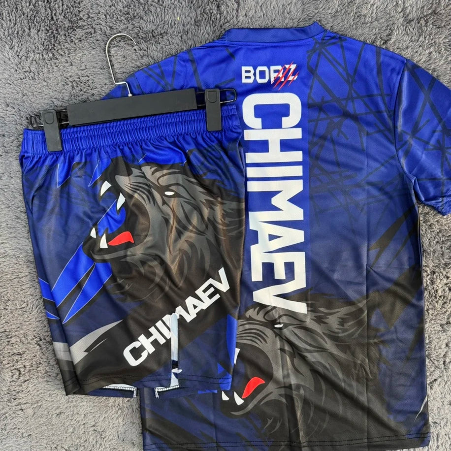 Summer New Khamzat Chimaev MMA Boxing Fighting T-shirt Shorts Men Fitness Breathable Speed Drying Jersey Wrestling Training Set