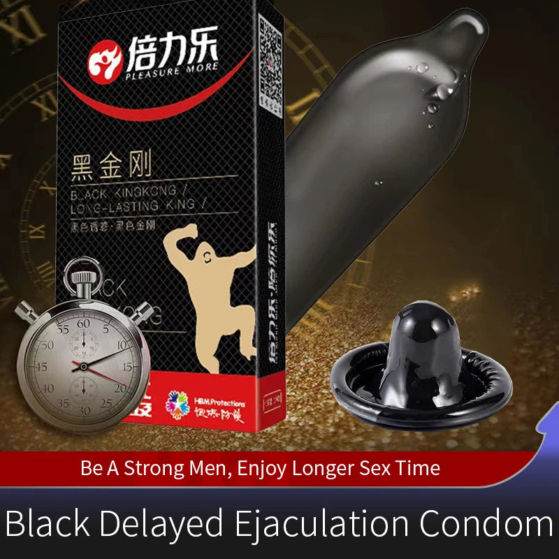 Black Long Lasting Condoms for Men - Delay Ejaculation, Reduce Sensitivity, Penis Sleeve Condom for Extended Pleasure