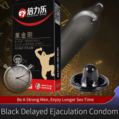 Black Long Lasting Condoms for Men - Delay Ejaculation, Reduce Sensitivity, Penis Sleeve Condom for Extended Pleasure