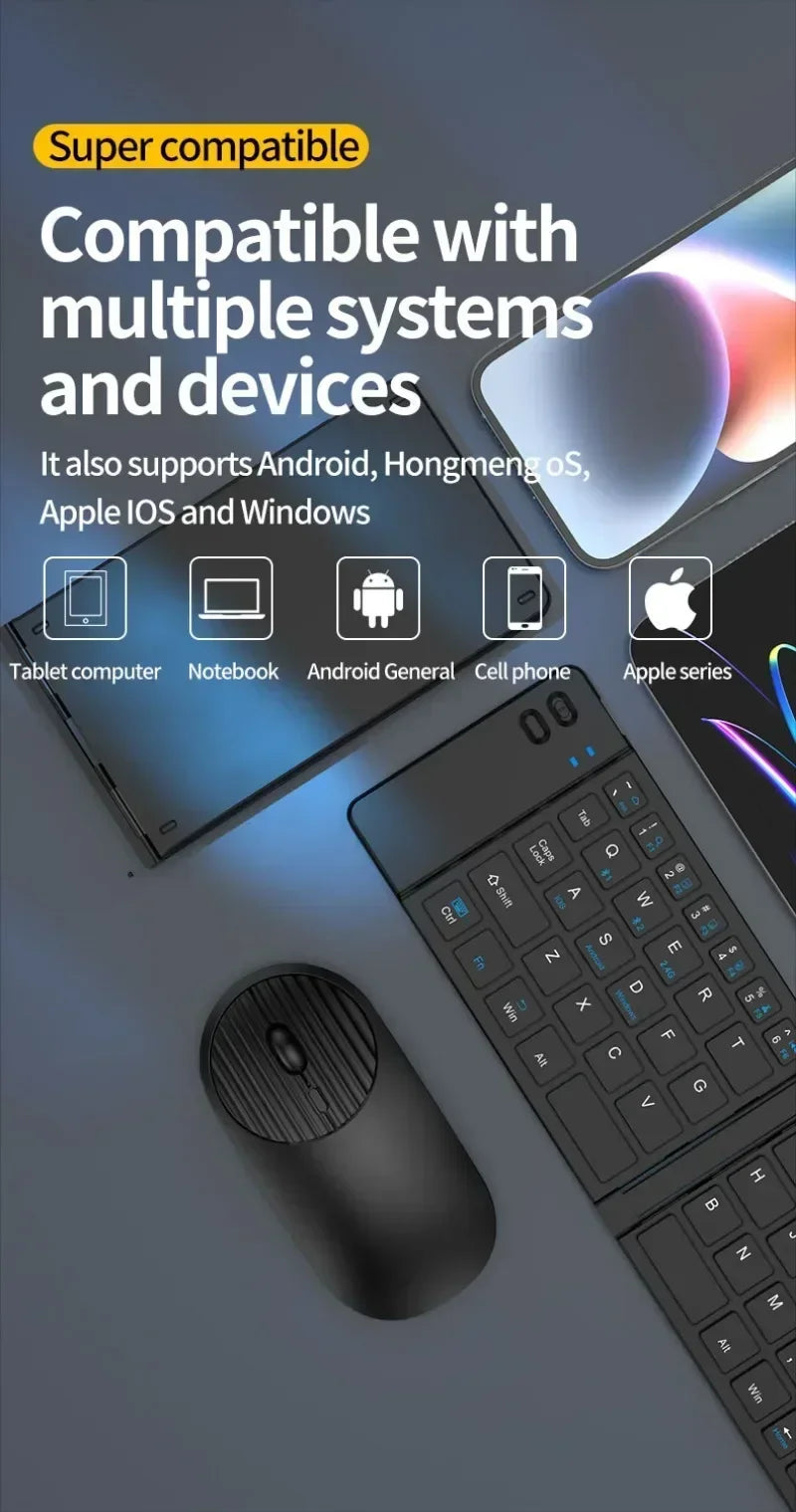 Folding Keyboard and Mouse 2.4G Mini Keypad Bluetooth Wireless Portable Silm Foldable Keyboards for Travel Computer PC iPad