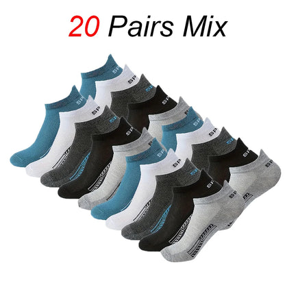 5/10/20 Pairs Men Solid Color Shallow Mouth Socks Spring Summer Mesh Breathable Odor Proof Sweat Absorbing Casual Boat Socks
