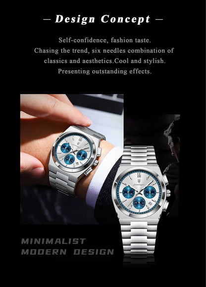 POEDAGAR Luxury Man Watch Chronograph Date Stainless Steel Sport Men Wristwatch Waterproof Luminous Fashion Quartz Men's Watches