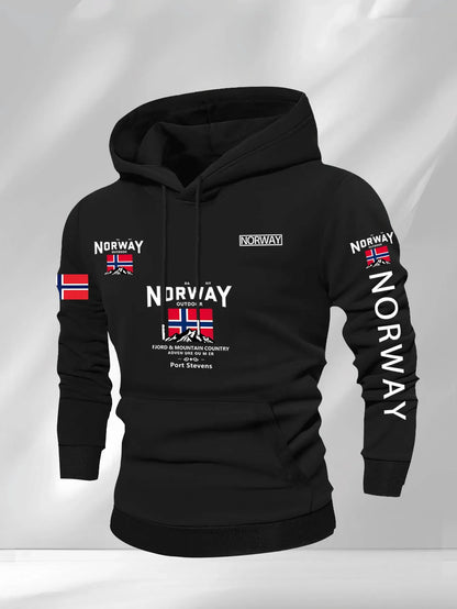 Norwegian Print Fashion Men Women Hooded Sweatshirt Autumn Winter Daily Outdoor Vacation Fitness Casual Loose Warm Sportswear