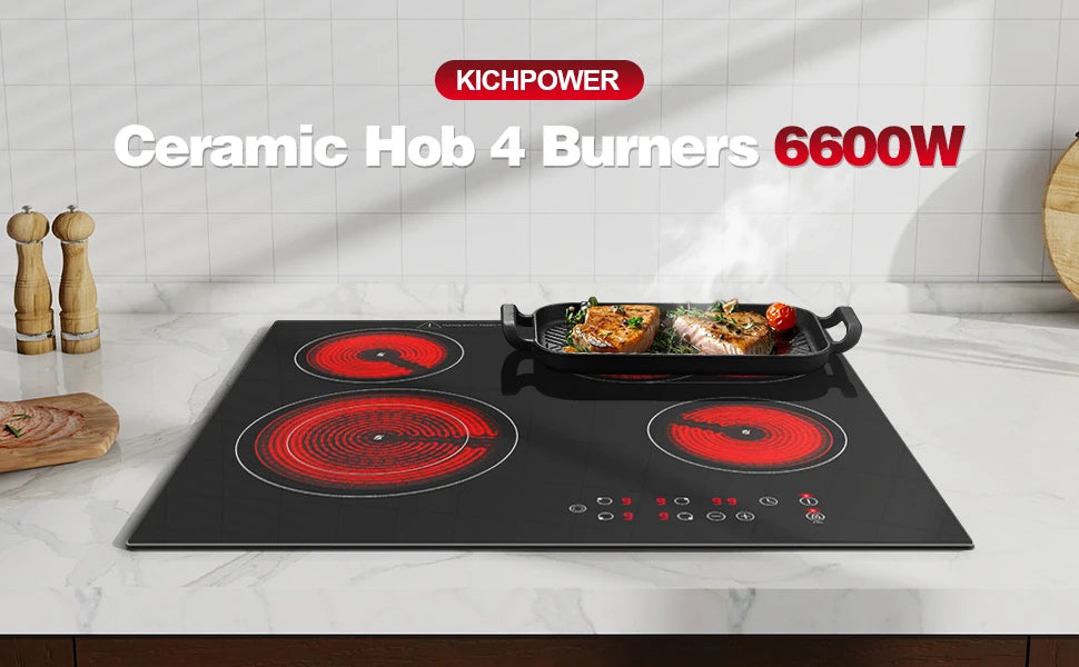 2-Zone Ceramic Hob, 3000W with Child Lock, 9 Heat Levels, 1-99min Timer, Black (CE Certified)