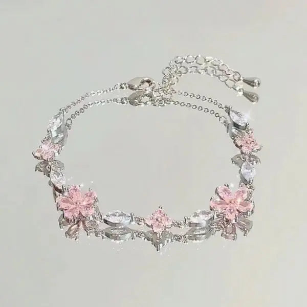 Dainty Flower Geometric Bracelet New High-End Minimalist Zircon Charm Blade Chain Women’s Bracelet Party Jewelry Gift