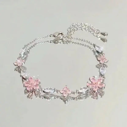 Dainty Flower Geometric Bracelet New High-End Minimalist Zircon Charm Blade Chain Women’s Bracelet Party Jewelry Gift