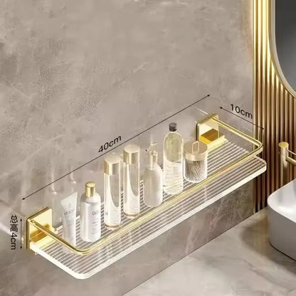 Punch-free Luxury Bathroom Shelf Shelves Wall Mounted Shampoo Cosmetic Storage Rack For Kitchen Holder Square Acrylic Organizer