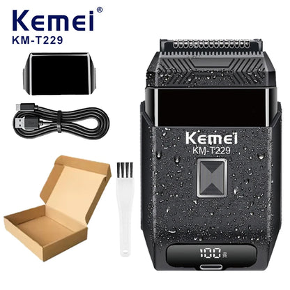 Kemei  Professional IPX7 Waterproof Shaving Machine Men Travel Beard Trimmer Electric Shaver Barber Rechargeable Razor KM-T229