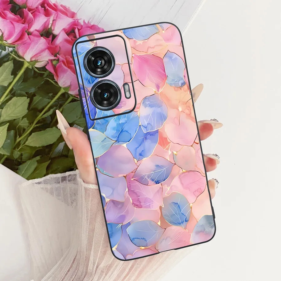Case For Motorola Edge 50 Fusion Cover XT2429-1 Popular Flower Soft Black Silicone Phone Cases For Motorola G96 5G MotoG96 Funda