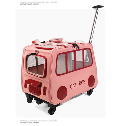 Multifunctional Pet Travel Trolley Case Portable Cat/Dog Carrier Bag Zipper Closure-Foldable Solid Pet Luggage Outdoor Travel