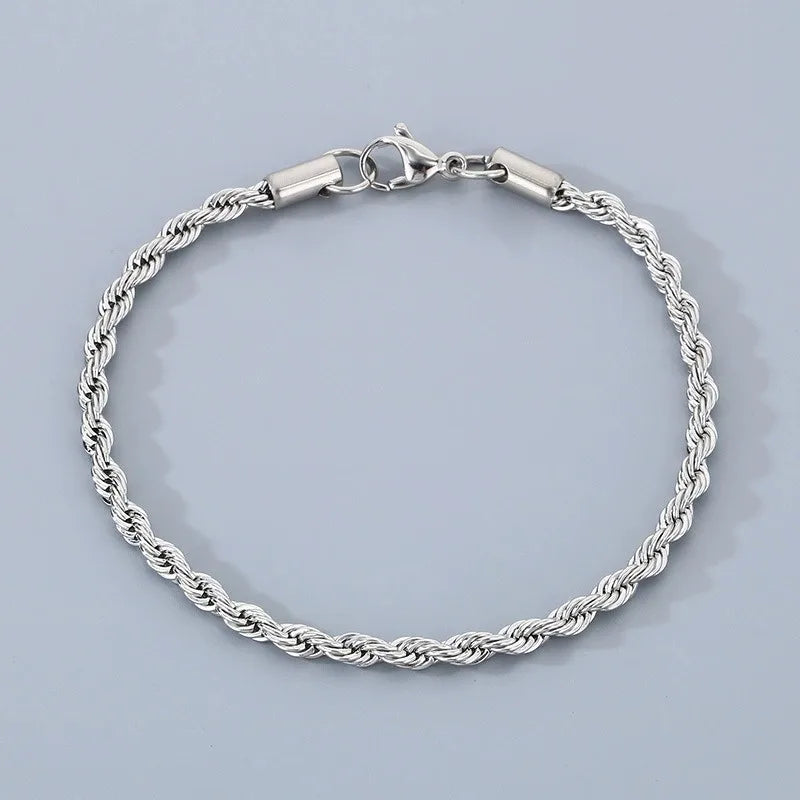 18K Gold 925 Sterling Silver 4MM Chain Bracelets For Men Women Unisex Simple Charm Bracelet Wedding Party Gift 20cm 8in