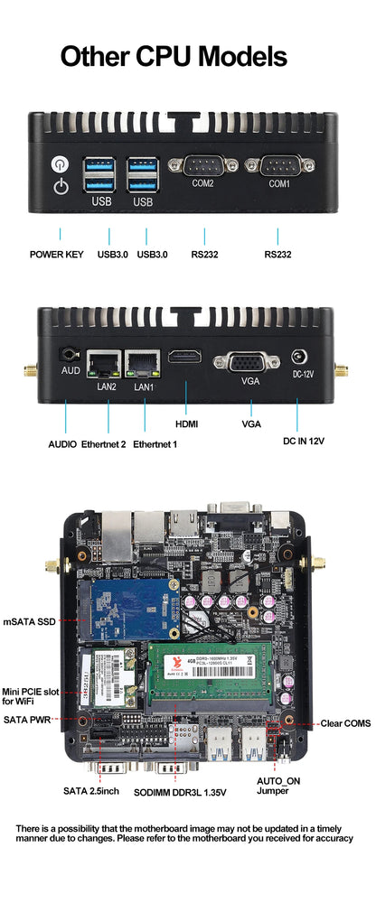 Fanless Mini Industrial PC Intel Celeron N5095 2x RS232 Serial Ports 2x Gigabit Ethernet Mini-PCIe Expansion Windows Linux