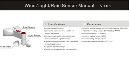 New Smart Wireless RF433 Wind Light Rain Sensor,only for Dooya RF433 Curtain Motor of Fixed Code,Open Close Window Automatically